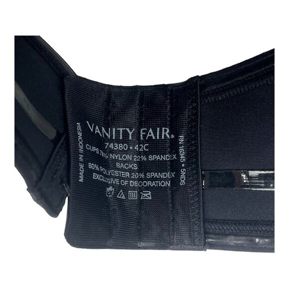 NEW Vanity Fair Black Strapless 5 Way Convertible Bra 42 C 74380 Underwire - Picture 3 of 6